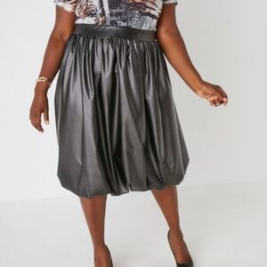 Ashley Stewart Elegant Black Faux Leather Balloon Skirt